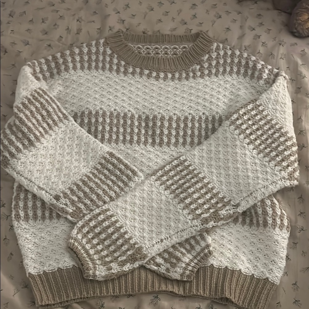 Cozy White and Tan Sweater